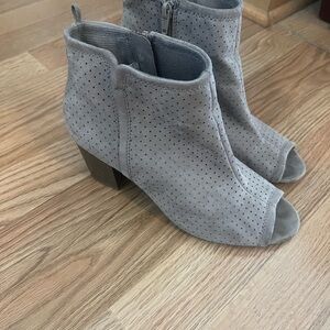 Gray Peep-Toe Ankle Boots